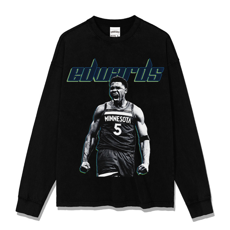 Edwards American Star camiseta de calle hip-hop marca de tendencia impresión retro hacer viejo lavado pesado suelto manga corta