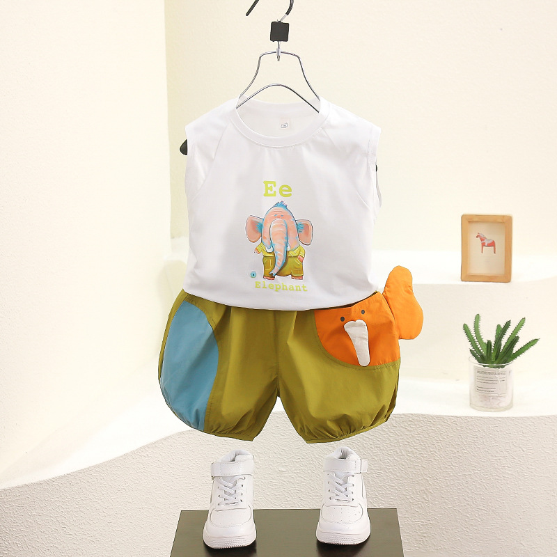 7824 traje de chaleco de verano para niños y niñas 2025 nuevo estilo bebé bebé pantalones grandes holgados chaleco de dos piezas