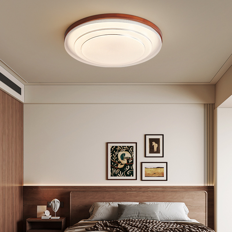 Lámpara de techo de habitación simple, creativa moderna, retro, nogal, protección ocular, lámpara Zhongshan, luz redonda minimalista, luz principal del dormitorio