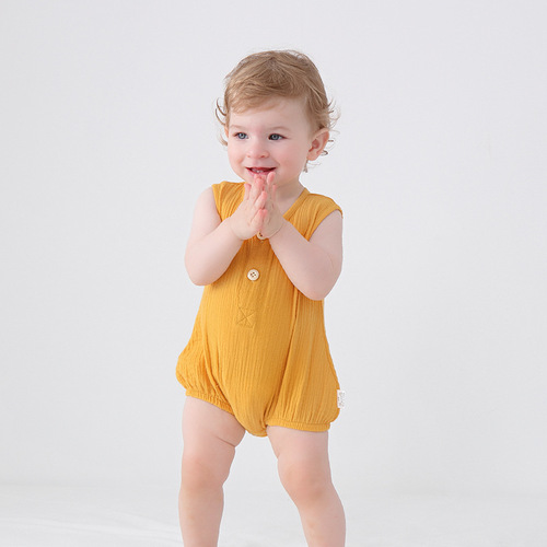 Baby Sleeveless One-piece Bodysuit Summer Thin Romper Triangle Harness Newborn Summer Clothes Pure Cotton Gauze Baby