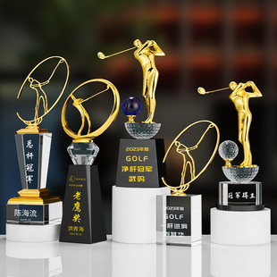 New Golf Crystal Trophy Making Total Rod Net Dry Champion Hole-in-One Trophy Closest Far