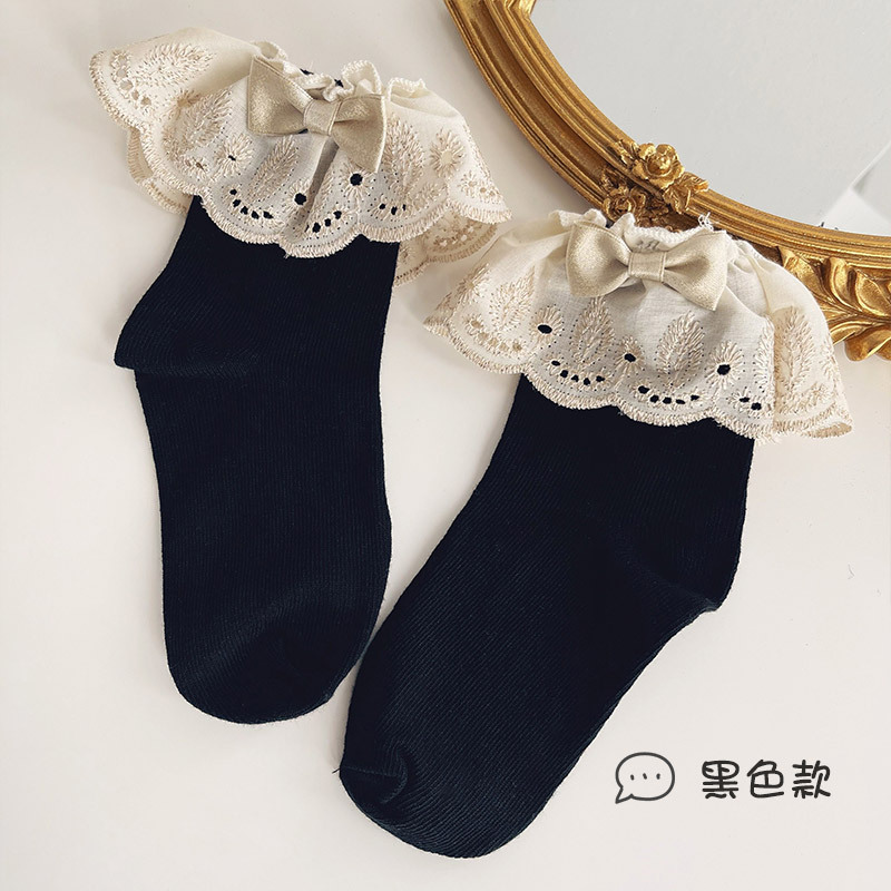 Hotmoon estilo Palacio hilo dorado bordado encaje arco calcetines de algodón niños bebé estudiante encaje calcetines moda femenina