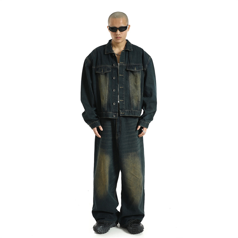 Estilo de la calle retro pantalones vaqueros rectos de los hombres y las mujeres de hip hop INS de moda lavados en apuros sueltos del todo-fósforo Pantalones rectos