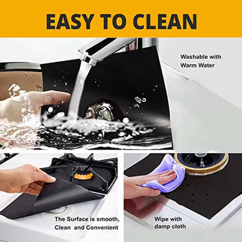 Negro estufa de gas almohadilla protectora incombustible antiadherente estufa de gas pad 0,2mm teflón antiadherente 27*27cm