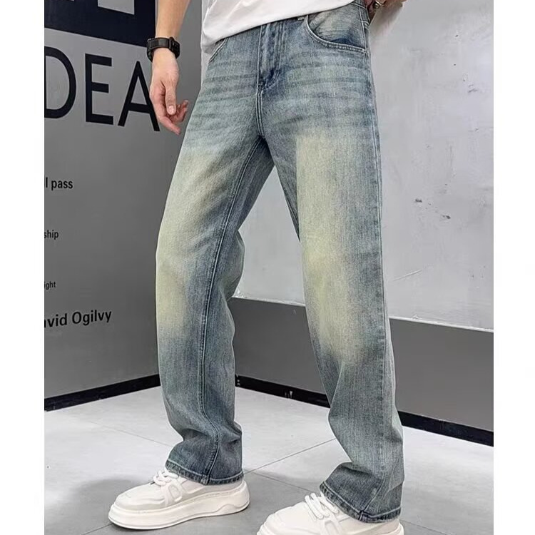 Jeans para hombres rectos sueltos 2026 nuevo estilo retro americano de color claro lavado callejera pantalones largos casuales