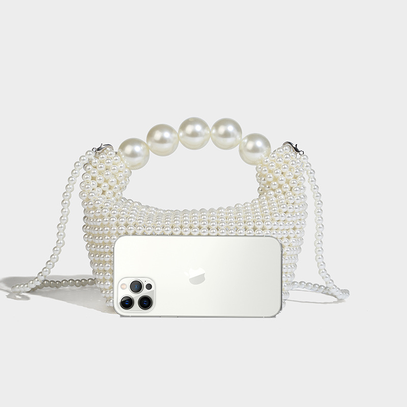 Perlina in stile francese Ins con design cavo, dolce ragazza versatile perla tenuta in mano, croce diagonale a spalla singola intrecciata a mano_voghion.com