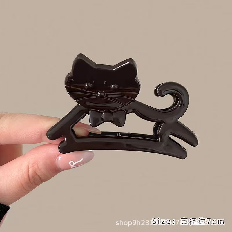豹纹猫咪小号抓夹女发量少后脑勺发夹半扎发高级感气质小众鲨鱼夹|undefined