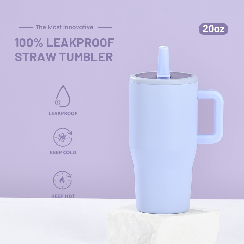 Nuevo vaso térmico de doble capa de 20 oz para 2026, a prueba de fugas, con tapa plegable y pajita, portátil, con boca para beber directamente, ideal para viajes transfronterizos.
