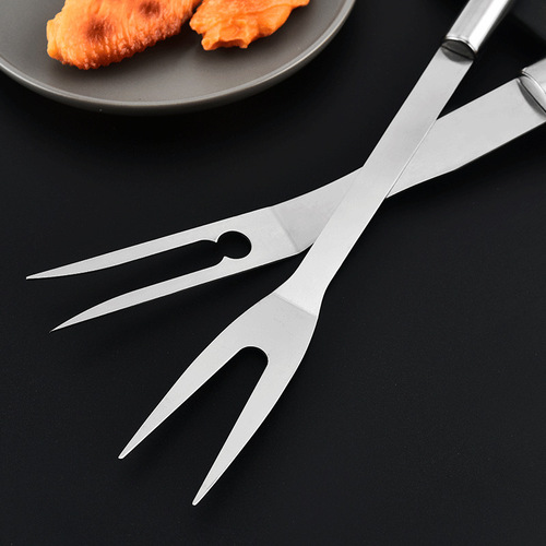 Barbeque fork stainless steel barbecue fork mutton skewers fork wooden handle fork commercial barbecue skewers barbecue tools and supplies
