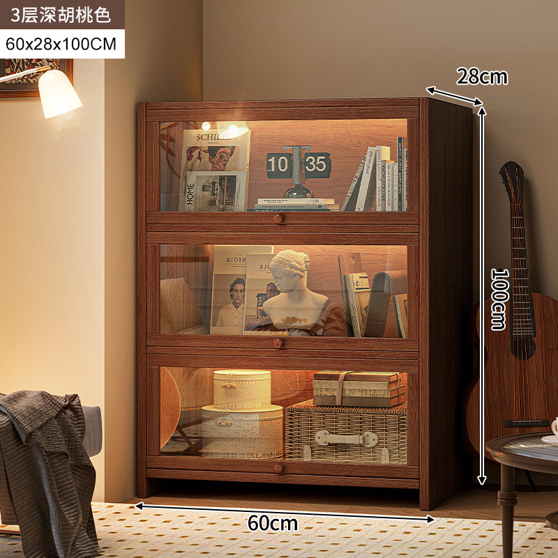 armario de madera maciza armario de almacenamiento en una pantalla de vidrio imitación de color nuez armario sala de estar estantería a prueba de polvo