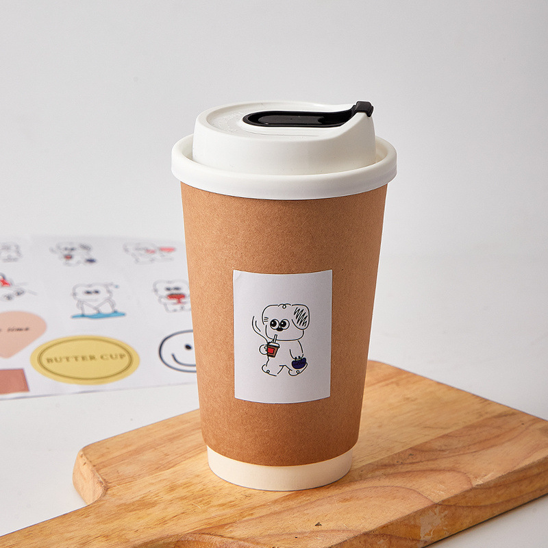 Taza de café desechable en taza de cartón kraft de doble capa con tapa engrosada taza de té de leche caliente para llevar taza de agua de leche de soja