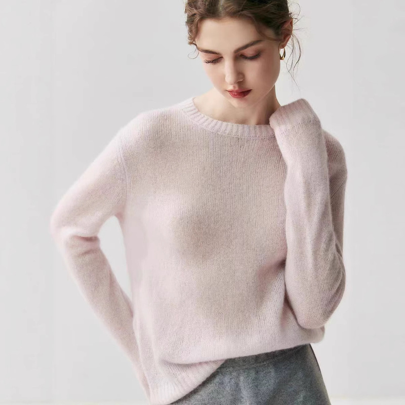 Hemisphere! Light Luxury Silk Cashmere Sweater for Women, Round Neck Loose Knit Sweater, Soft and Cozy New Women's Top