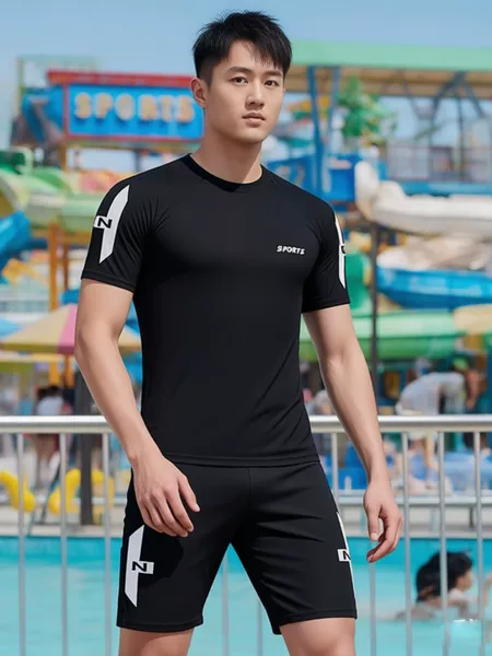 Wholesale Men's Swimwear Two-Piece Set, Men's Sun-Protective Short-Sleeve Surfing and Snorkeling Suit, Large Size Beach Men's Swim Trunks