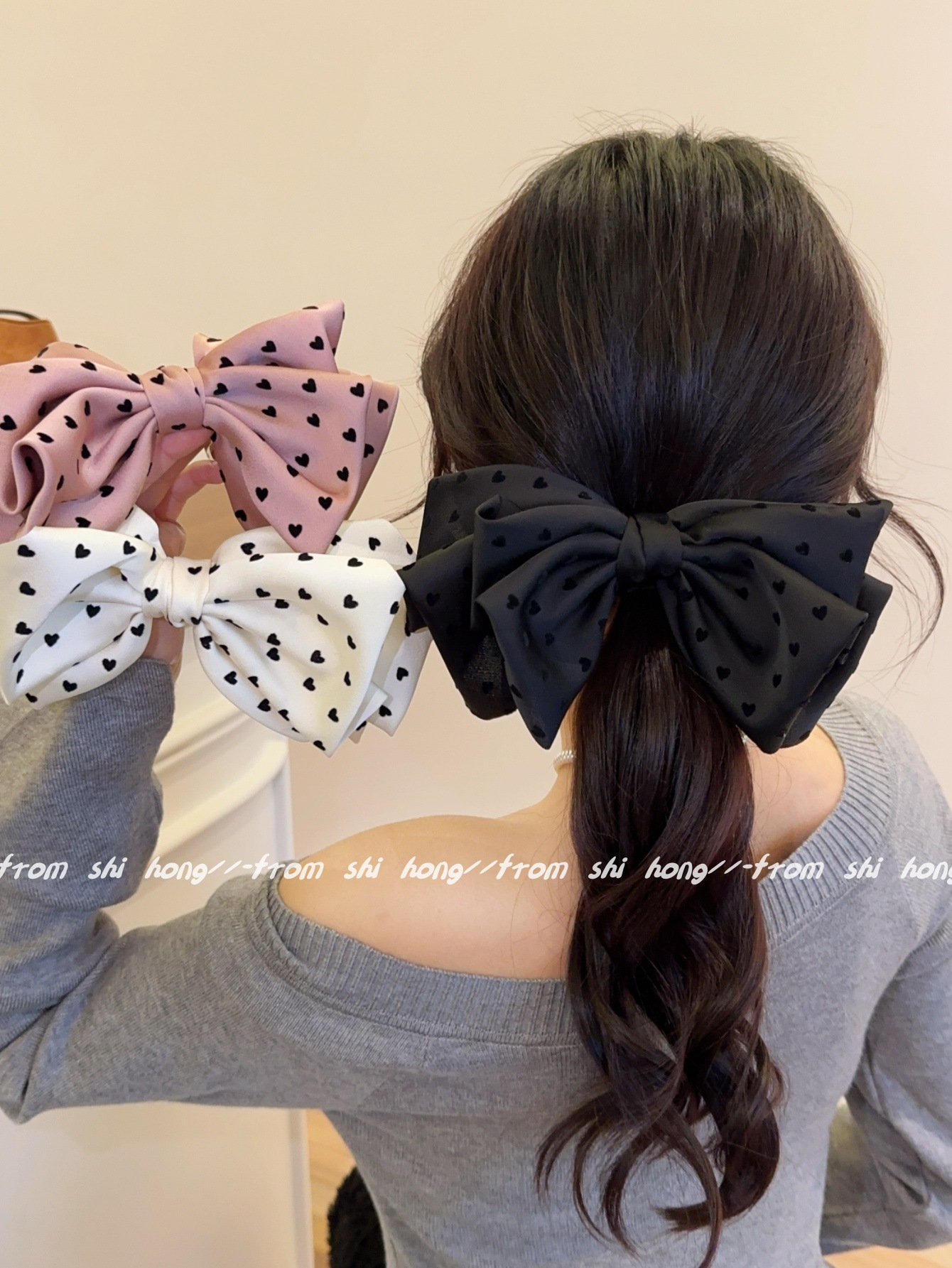 38g Weight Hair Clip Hair Accessories Type 1 Piece Quantity Daily Occasion Cloth Material Heart Shape, Bow Knot Pattern All Seasons Season Women's Gender IG Style, Sweet Style IG Style Sweet Women's Heart Shape Bow Knot Cloth Hair Clip 无
