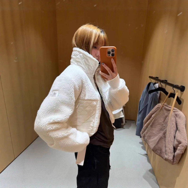 Alogant Autumn and Winter Four-Color Lamb Wool Short Jacket Women's Casual Stand-Up Collar Zipper Jacket Loose Top