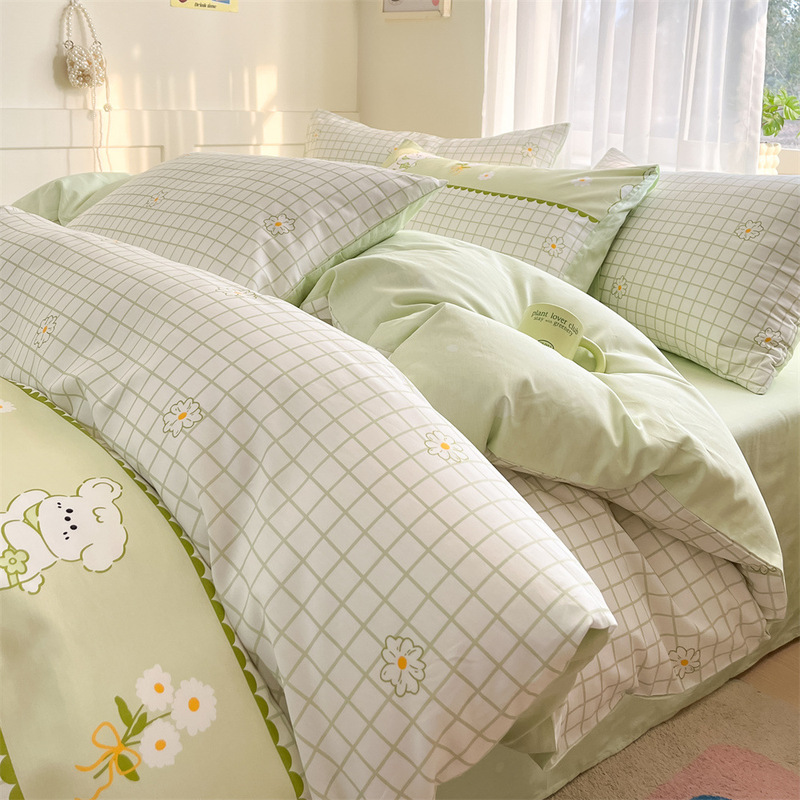 Class A 100 Cotton Four-piece Bedding Household Cotton Quilt Cover Bed Sheet Student Dormitory Three-piece Set Single Double