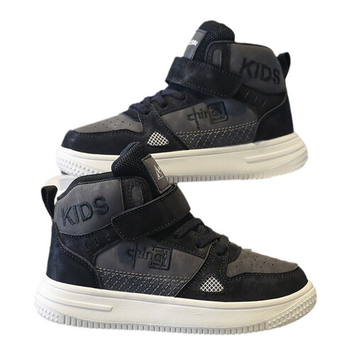 Boys' Shoes - White Canvas Shoes for Autumn/Winter - High-Top, New Style, Waterproof Leather Surface, Sporty Little White Shoes for Boys