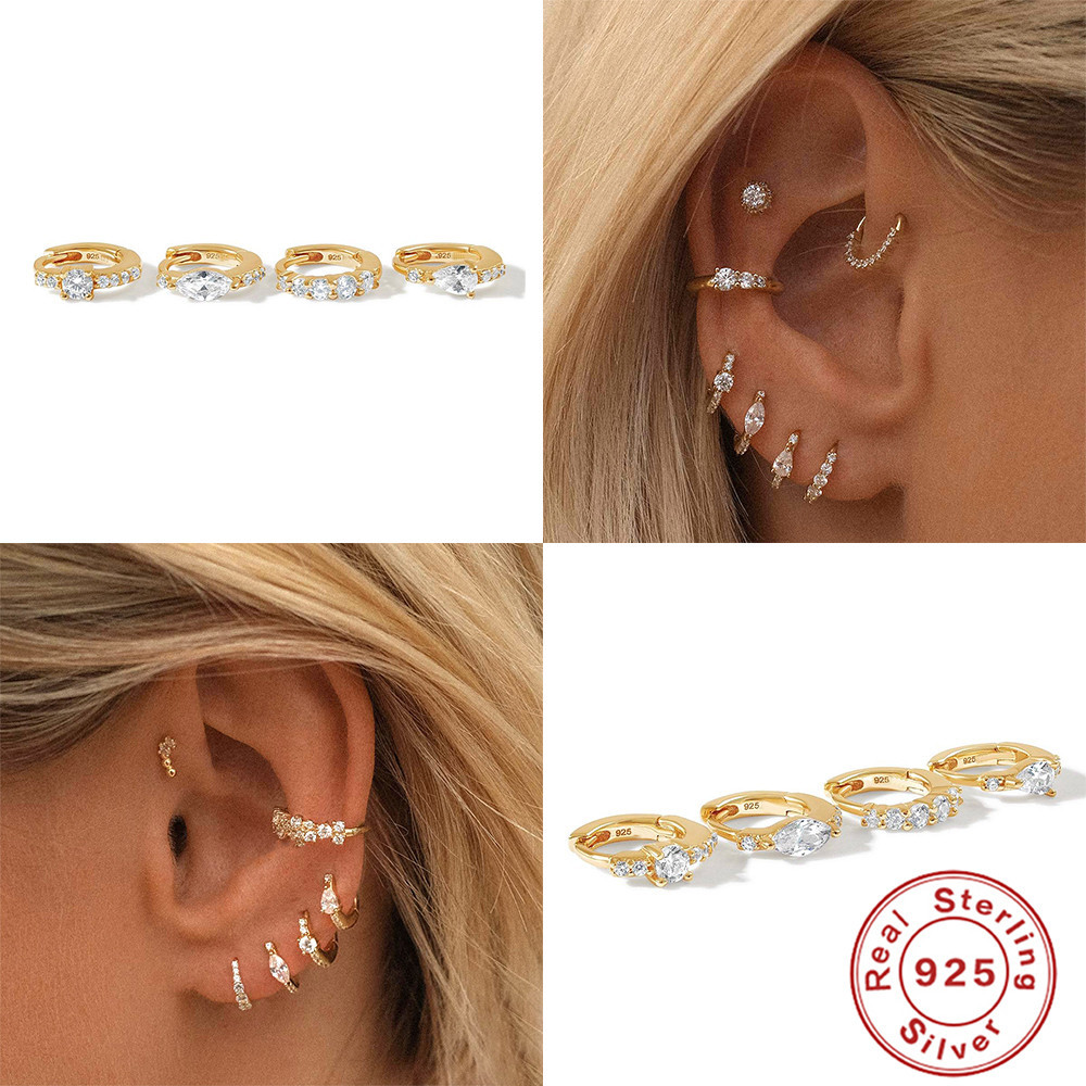 Nueva moda transfronteriza Venta caliente ins estilo s925 plata esterlina simple clásico todo partido diamante oído anillo oído hebilla pendientes para las mujeres