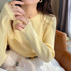 圆领打底衫女内搭2025年秋季新款宽松薄款毛衣长袖针织上衣外穿
