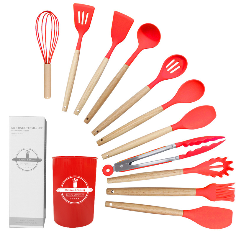 Cuchara de sopa de espátula de silicona transfronteriza Pan antiadherente de 12 piezas espátula de silicona resistente a altas temperaturas traje de cocina de silicona para el hogar al por mayor