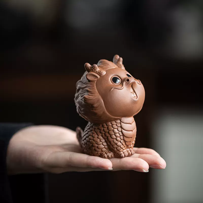 创意紫砂茶宠手工招财神兽龙年生肖茶宠摆件茶桌茶台装饰茶玩盖置