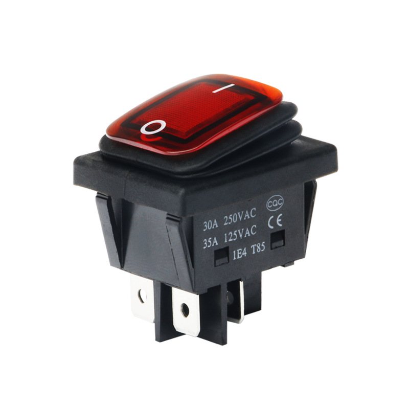 KCD4 Waterproof Boat Switch 30A High Current 4 Pin 2 Gear Rocker Power Switch Red Boat Switch with Light