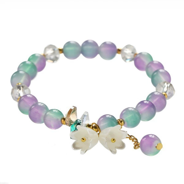 Glass imitation Jade Lumingland flower bracelet-Purple Green#SZ241