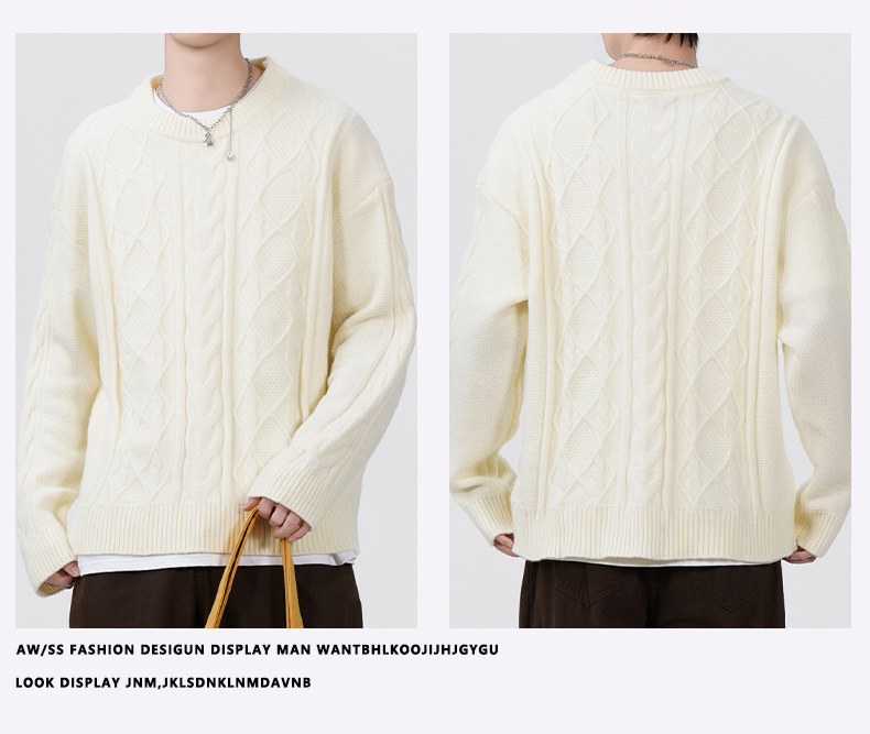 Zachte oversized gebreide herentrui - losse pasvorm, ronde hals, vintage badgedetail, ademend en machinewasbaar_voghion.com