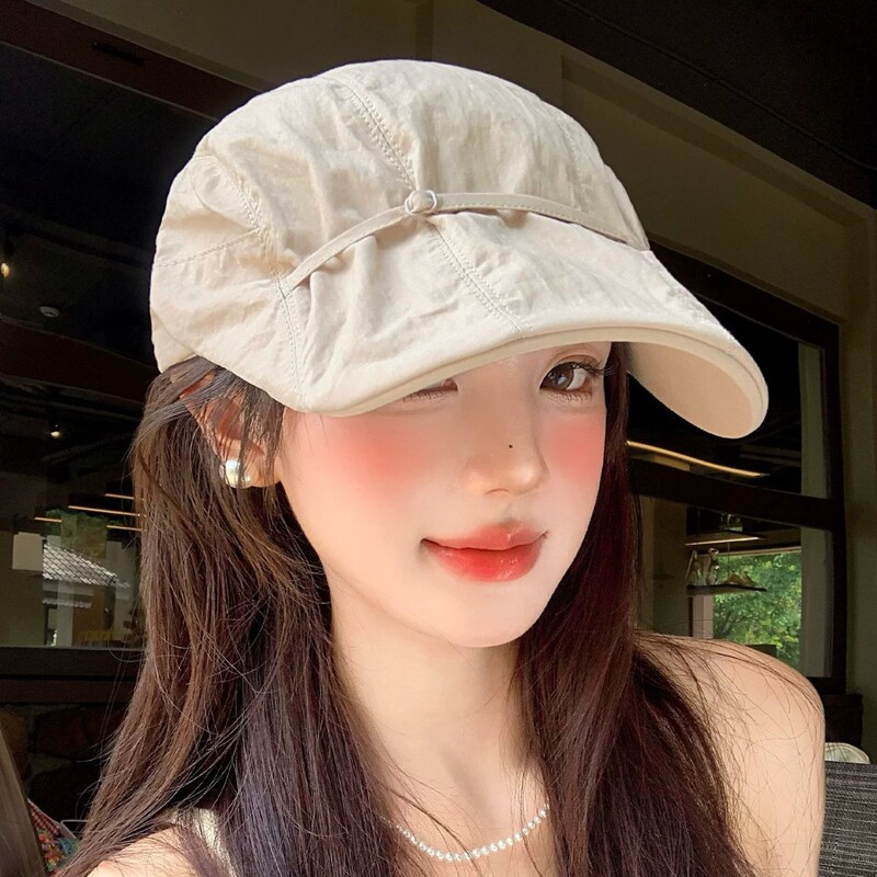Japanese retro versatile quick-dry pleated duckbill cap for women, spring and summer sun protection, face-slimming, with straps, trendy hat Japanese retro versatile quick-dry pleated duckbill cap for women, spring and summer sun protection, face-slimming, with straps, trendy hat