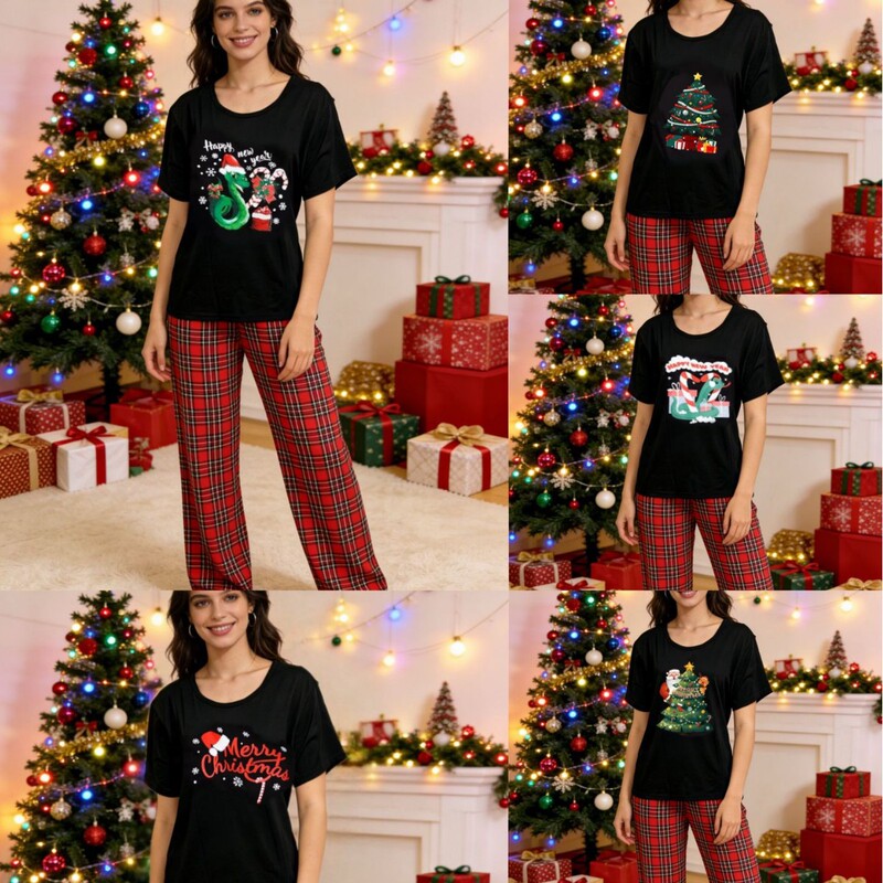 [Christmas Pajamas] Amazon Temu Best-Selling Style Red Plaid New Year Comfortable Women's Home Wear Pajamas