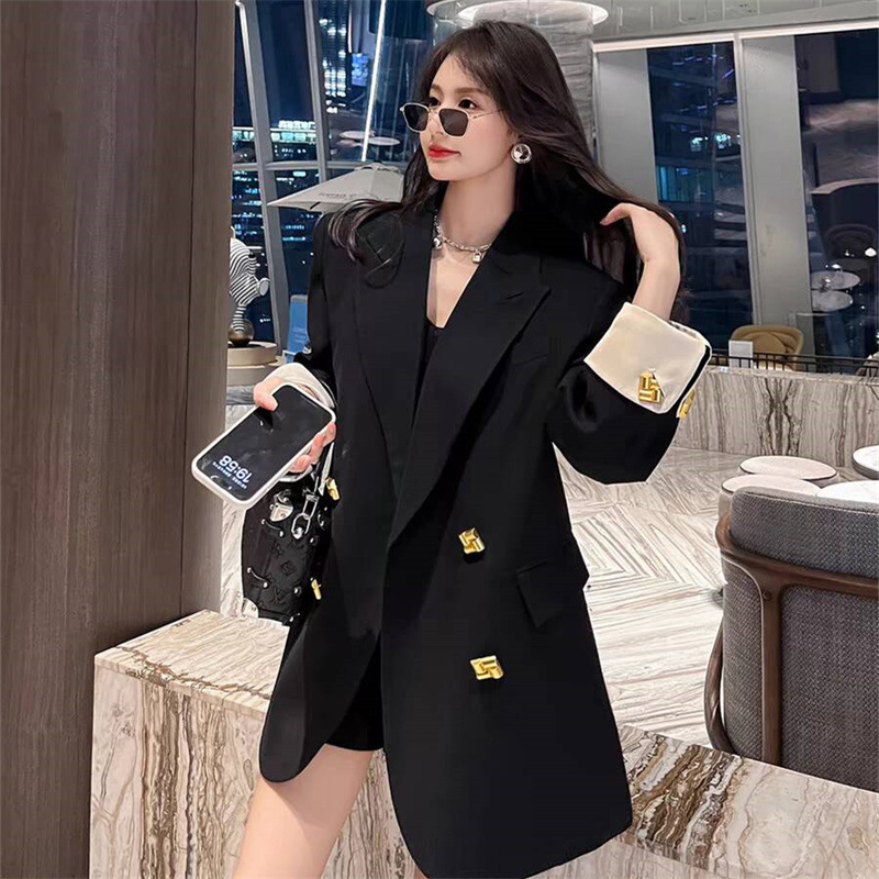 2024 Spring and Autumn New High-end Sense Black Suit Jacket Women's Loose Elegant Commuter Casual Fashion Suit Top