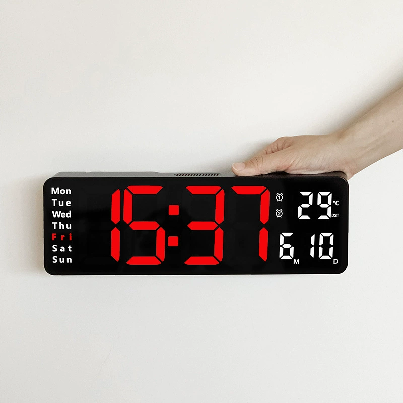 LED Wall Clock 6626, 16-inch Large Screen, Temperature & Alarm, Nordic Minimal