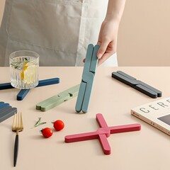 X型創意折り畳み断熱マット家庭用キッチン鍋杯皿熱防止耐高温シリコン滑り止めテーブルマット
