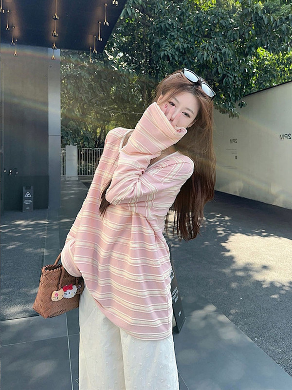 宽松大码防晒条纹针织长袖T恤+蕾丝拼接阔腿裤套装女春夏秋季新款|undefined