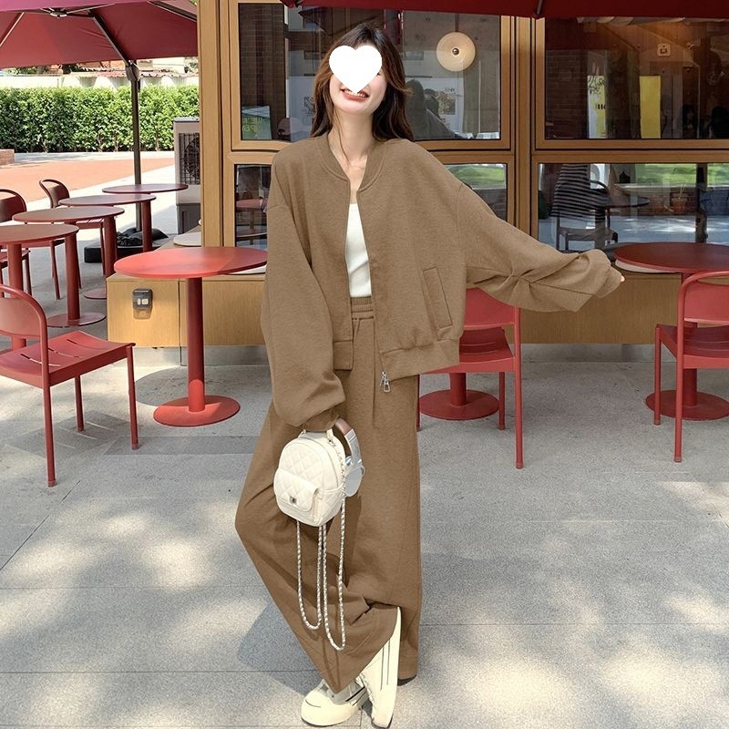 胖MM特大码300斤时尚百搭安哥拉红套装女秋季慵懒风运动服两件套2|undefined