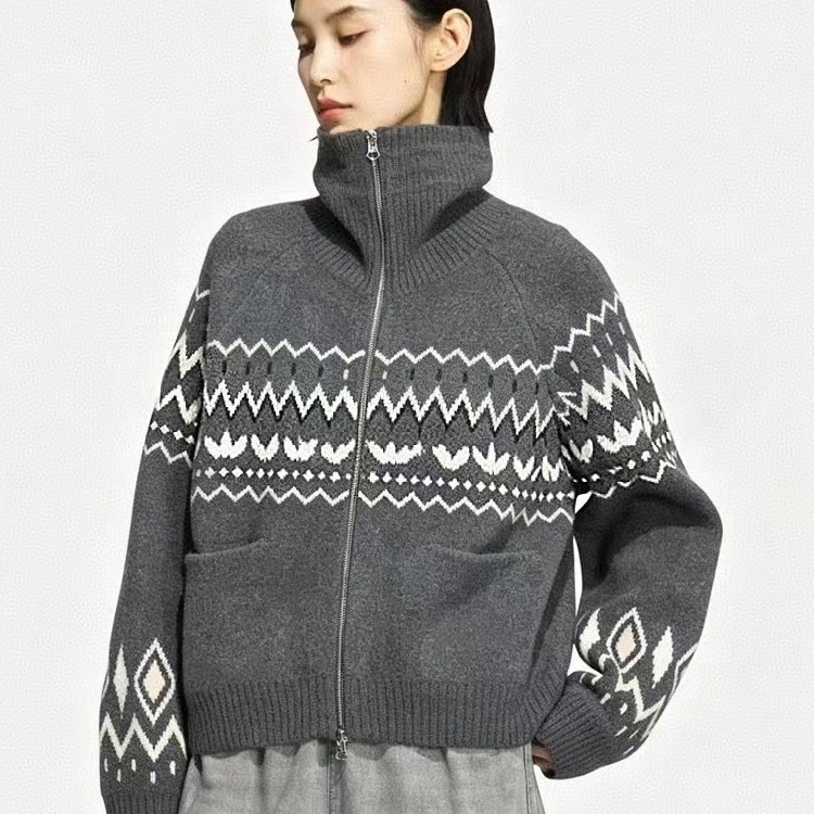 Knitted heavy-weight trendy sweater jacket for women, autumn and winter, loose fit, casual, couple's zip-up cardigan