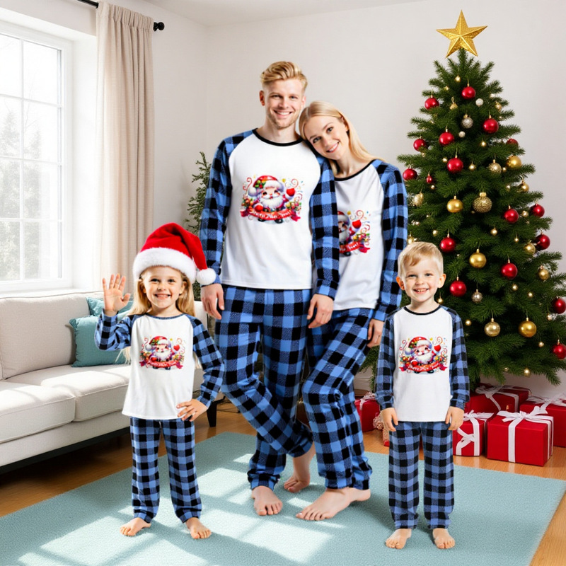 Factory Direct Supply Cross-Border New Blue Plaid Contrasting Color Christmas 3D Family Home Clothes Adult and Kids Pajamas Set Factory Direct Supply Cross-Border New Blue Plaid Contrasting Color Christmas 3D Family Home Clothes Adult and Kids Pajamas Set
