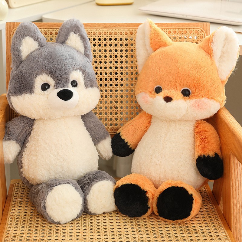 Running Fox Animal Lobo Muñeca Embrace Dormido Muñeca Simulación vestido Big Wolf juguetes de peluche muñecas de tela para niños