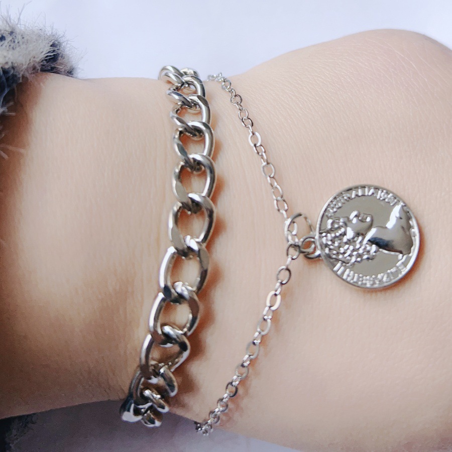 실버 메탈 초상화 코인 01 팔찌