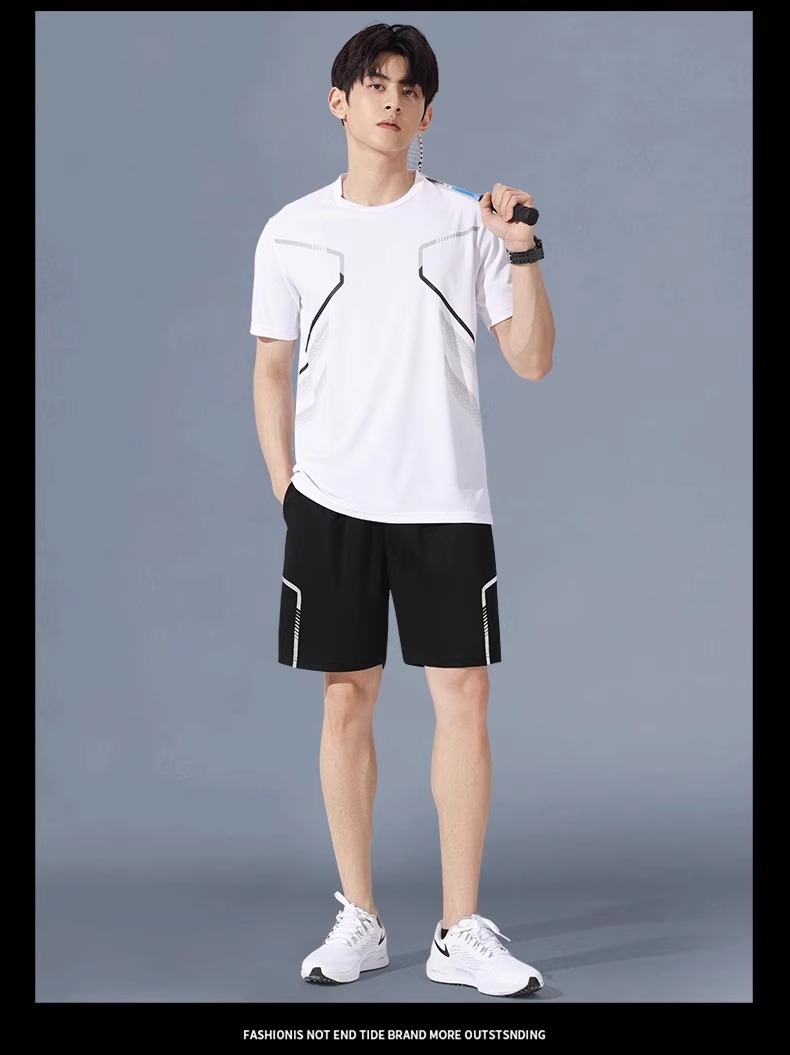 Sommerliches Indoor-Sport-Kurzarm-Set, Fitness für Damen, Outdoor-Laufbekleidung, schnelltrocknend, Herren-Eisseiden-Sportbekleidung, Schwarz_voghion.com