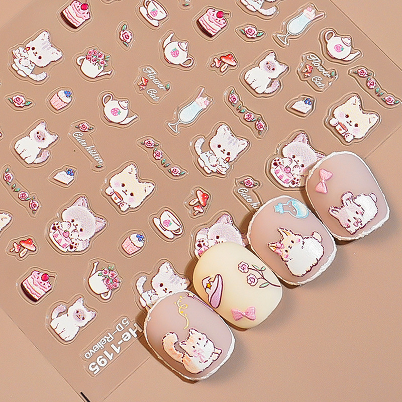 Redanco New 5D Embossed Cartoon Rose Cat Shell Light Nail Art Sticker Stereo Nail Sticker He-1196 Redanco New 5D Embossed Cartoon Rose Cat Shell Light Nail Art Sticker Stereo Nail Sticker He-1196