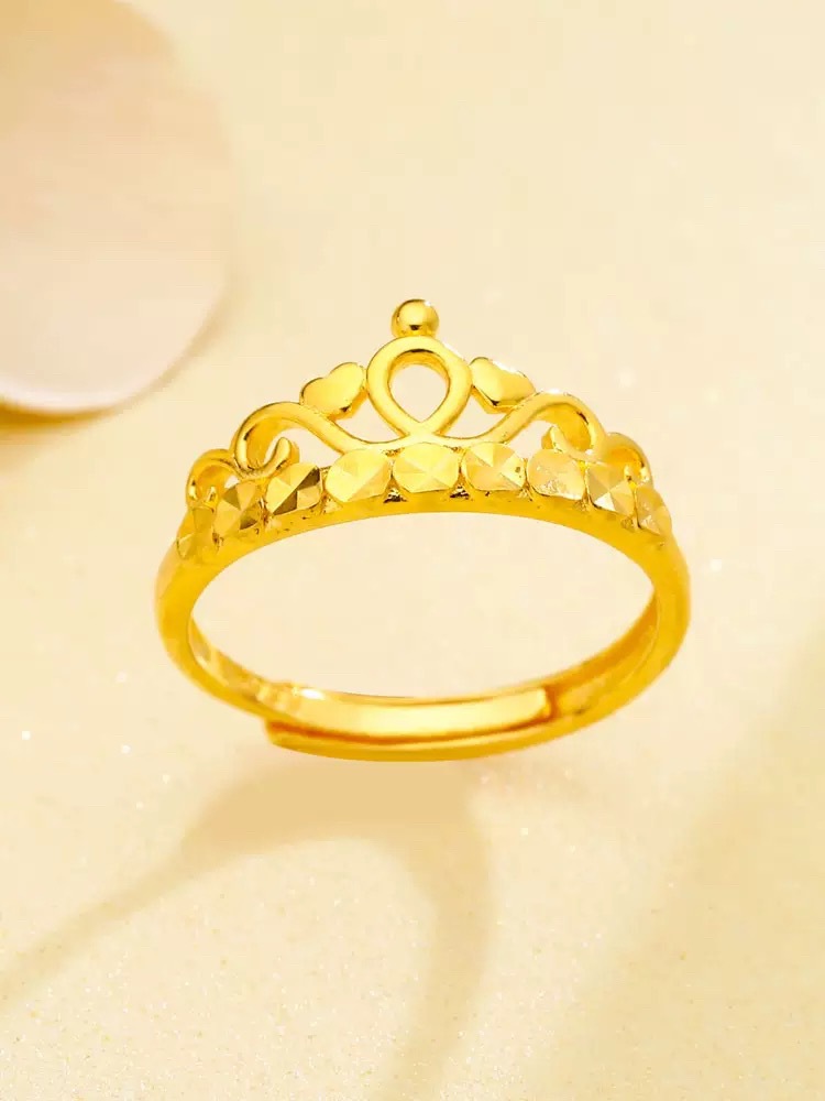 Vietnam gold silk hollow crown ring simulation gold fashion temperament all-match opening adjustable ring_voghion.com