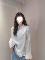 花边醋酸衬衣2025秋季新款重工醋酸花边显瘦气质新中式衬衫上衣女
