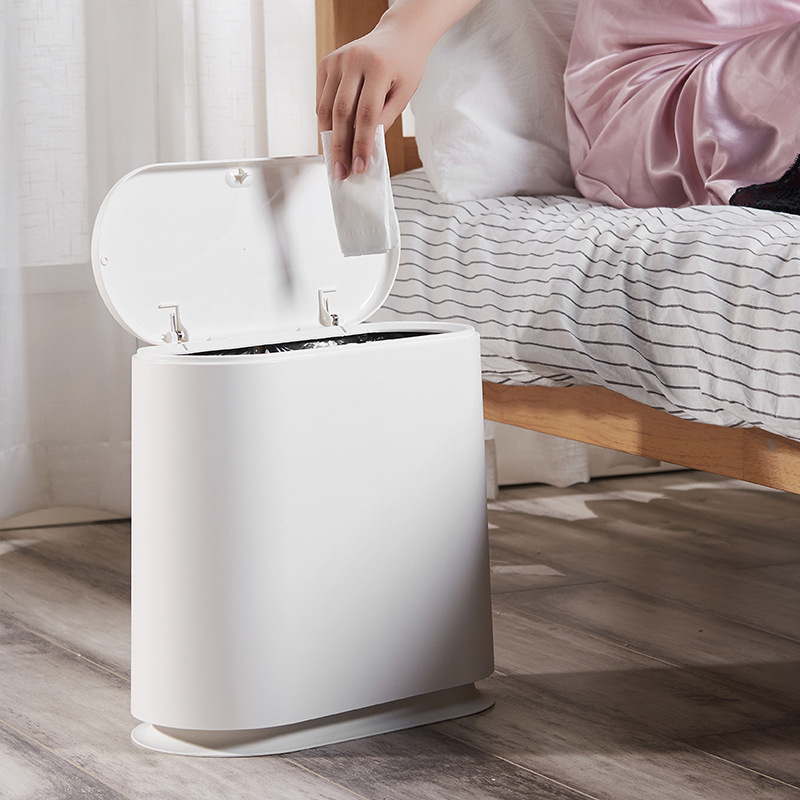 【Happiness Good Things】Squeeze-Open Lid Garbage Can Creative Paper Basket Living Room Bathroom Toilet Corner Trash Can