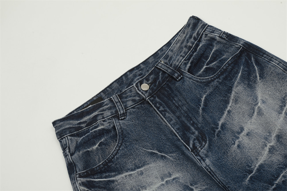 Men's Tie-Dye Gradient Jeans - High Street Vibe, Loose Fit, Wide Leg, Straight Cut, Distressed Wash, Casual Streetwear For Men (Black, Blue S-XXL)_mkmklike.com