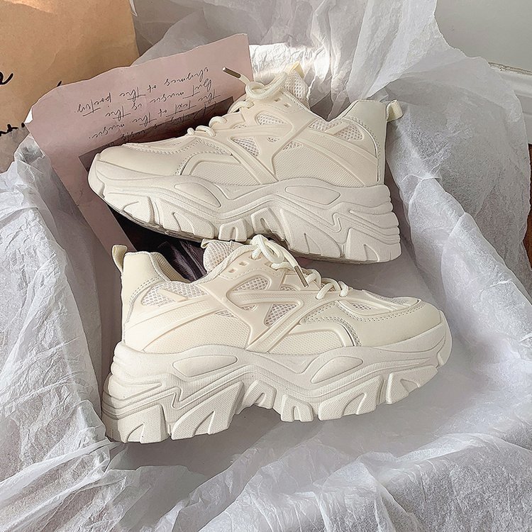 2023 autumn new platform clunky sneakers women's round toe lace-up solid color sports shoes casual running shoes for women