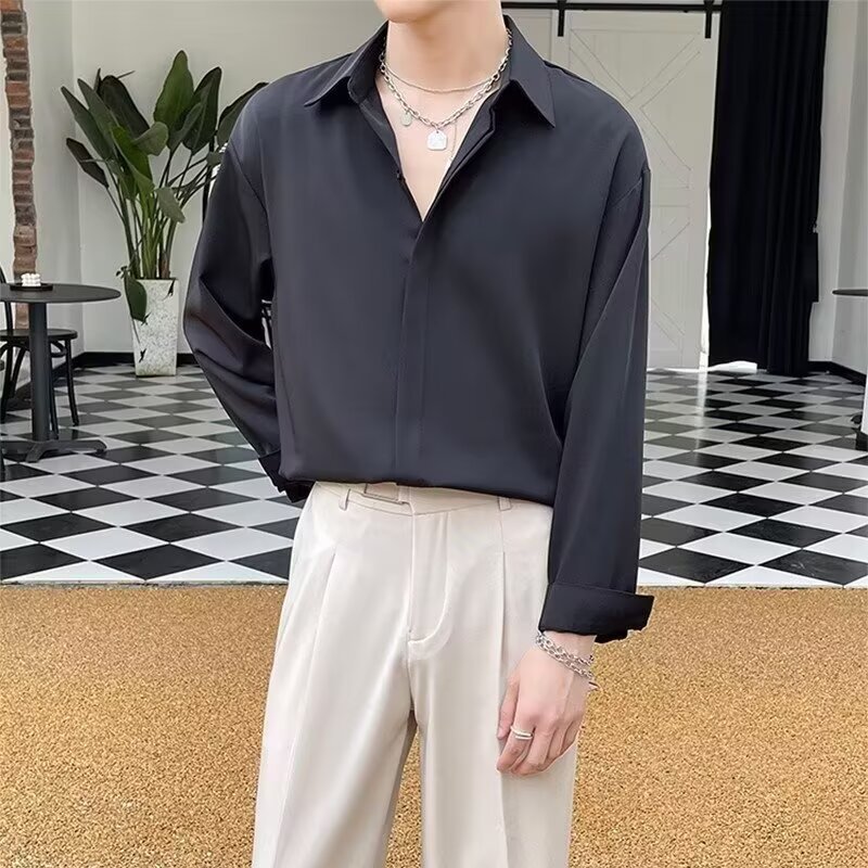 Light Mature Style Shirt Men's Long-Sleeved Spring and Autum White Shirt Jacket Men's Handsome Dk Uniform Suit Inner Top