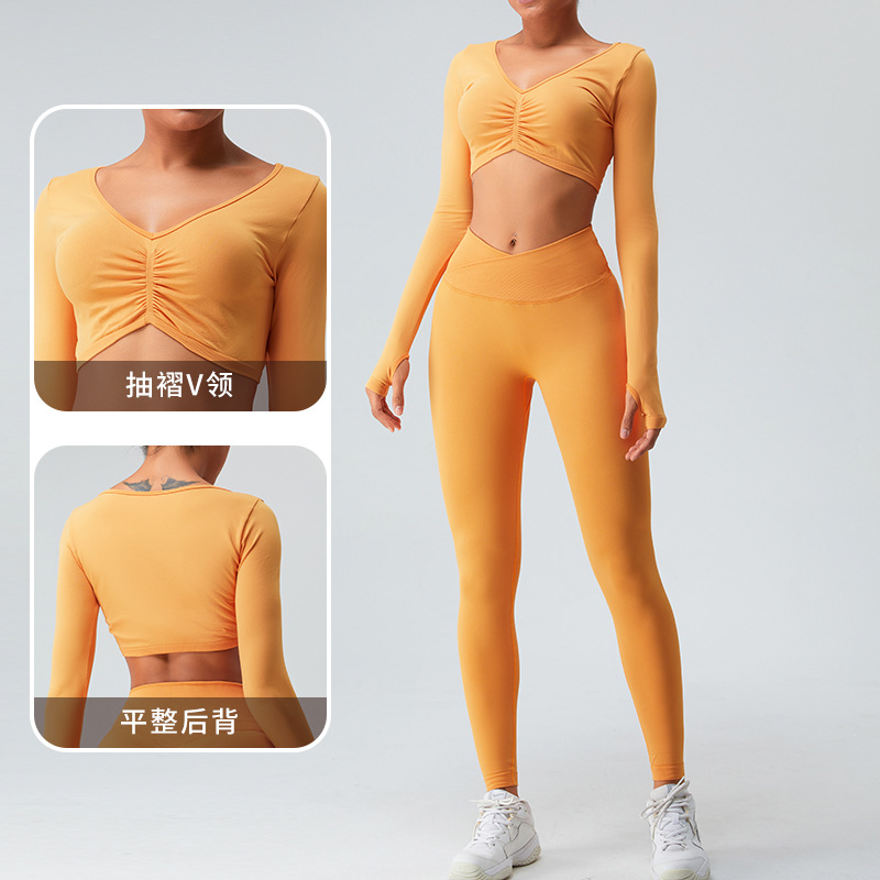 Primavera transfronteriza nueva ropa de yoga de manga larga ajustada para mujer corriendo camiseta deportiva ropa de fitness desnuda tops de yoga