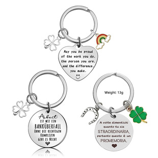 Cross-border hot sale inspirational good work stainless steel keychain lucky pendant for good friends and colleagues