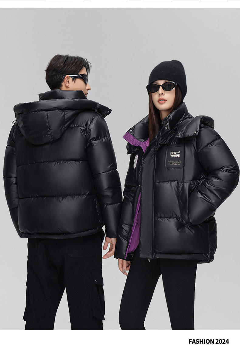 Women's Clothing loose hooded winter coats jacket men and women short winter couple thick contrast color cotton jacket_voghion.com